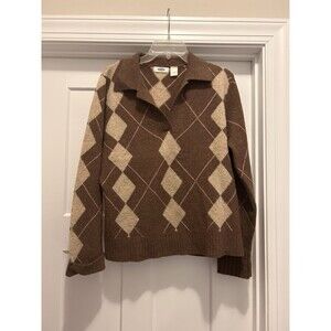 Vintage Y2K Women’s sweater Size XL  argyle brown pink Grunge Grandpa Grandma
